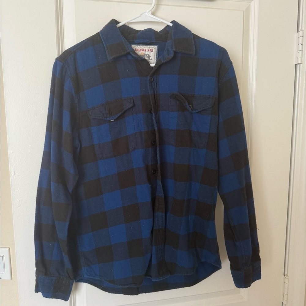 American Eagle Outfitters Navy and Black Checkered Shirt